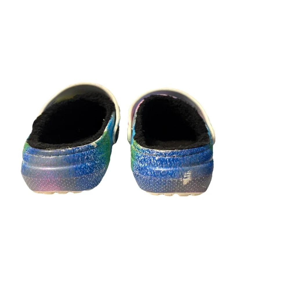 CROCS Classic Faux Fur Lined Tye Dye Spray Kids Size C12‎ Girls Mermaid Jibbitz